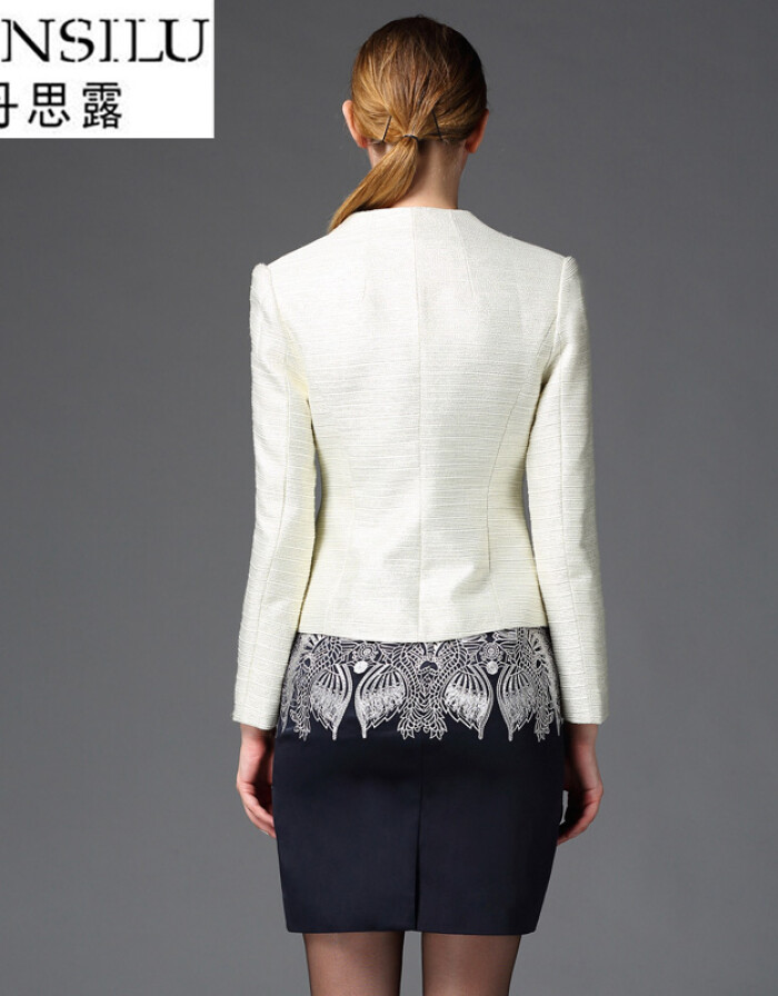 丹思露 2016新款时尚春季专柜产品 小西装女OL一粒扣长袖气质短款小外套 米白色 S